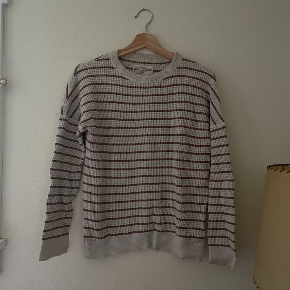 REI Striped Cotton Sweater Shirt, Brown & White, Size S - Picture 2 of 2
